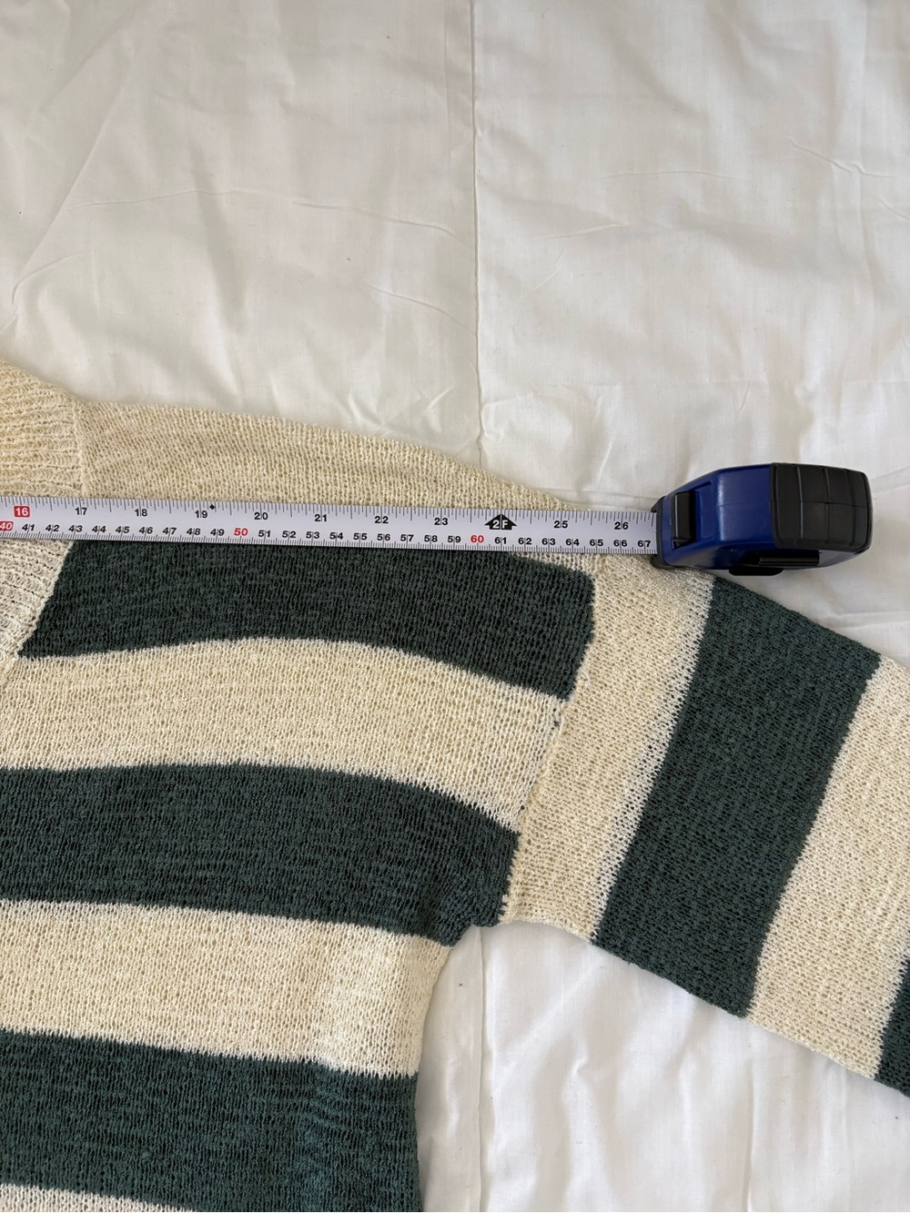 Striped V-Neck Men's Sweater in Cream and Dark Green - Picture 6 of 14